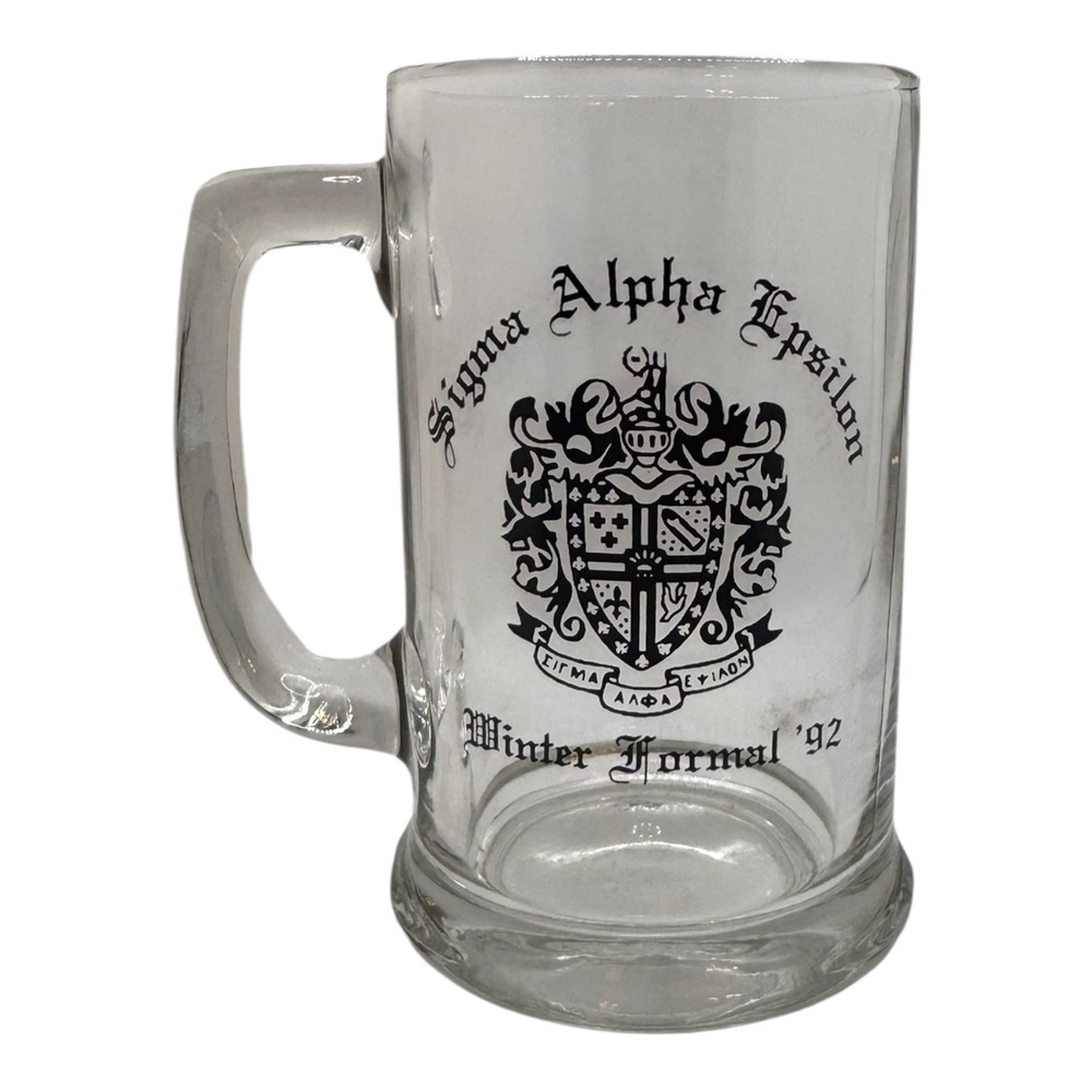 Sigma Alpha Epsilon SAE Winter Formal 92 Vintage Glass Beer Mug Stein Fraternity